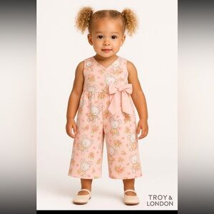 Troy x London 100% Cotton Light Pink Teddy Bear Printed Kids Romper